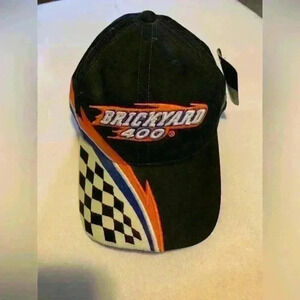 Brickyard 400 hat/ cap, black, orange & blue. Adjustable cap, 1 size fits all